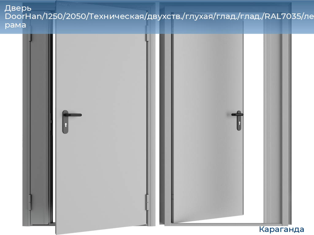 Дверь DoorHan/1250/2050/Техническая/двухств./глухая/глад./глад./RAL7035/лев./угл. рама, karaganda.doorhan.ru