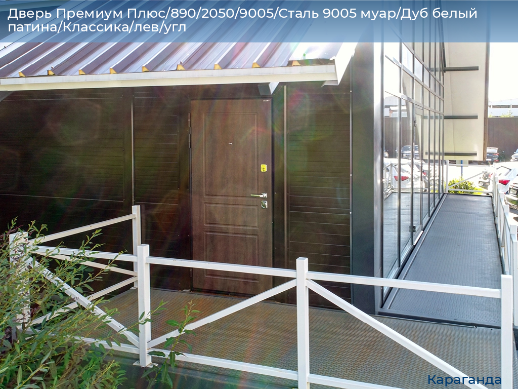 Дверь Премиум Плюс/890/2050/9005/Сталь 9005 муар/Дуб белый патина/Классика/лев/угл, karaganda.doorhan.ru